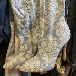 Floral Denim thigh high boots